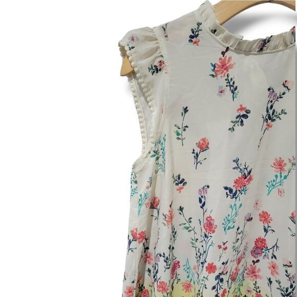 Cresent & Willough Floral Cap Sleeve Tie Neck Blouse Size Small - Picture 4 of 9